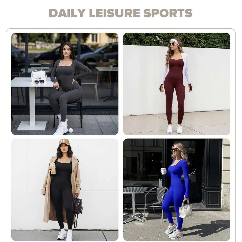 Black Long Sleeve Jumpsuit Workout Yoga Full Body Control Shapewear One Piece M